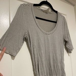 White with black striped ruched maternity body con dress